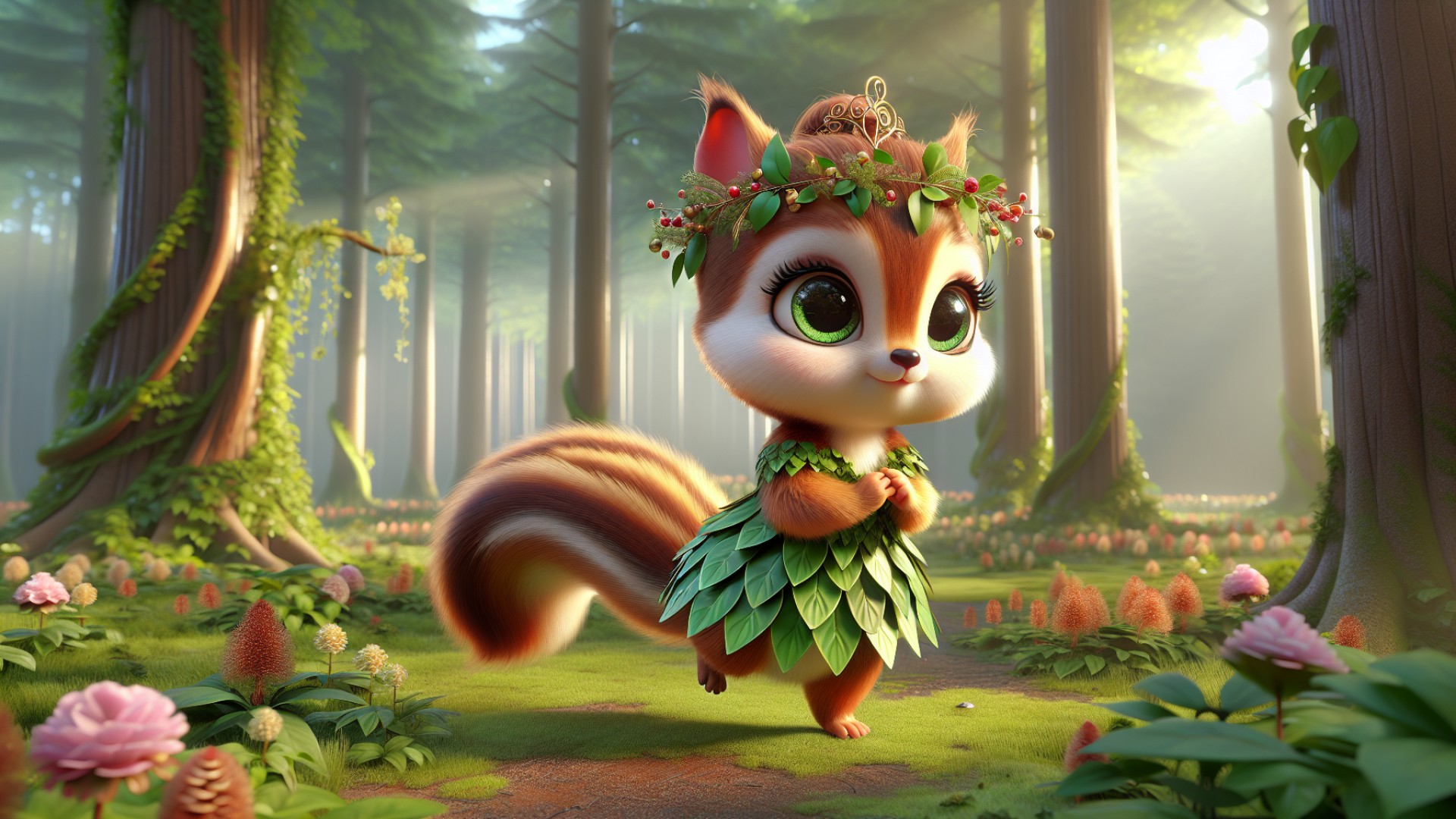 In the tranquil and beautiful large forest, there lived a cute little squirrel named Little Bei.