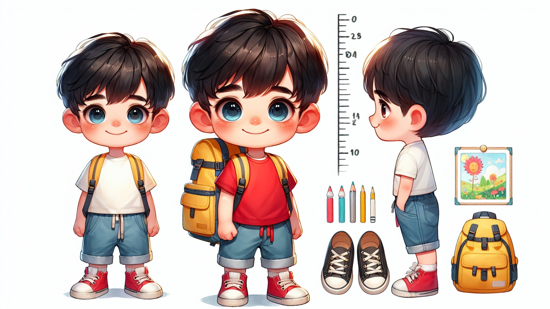 Xiao Le is an eight-year-old boy with thick, short black hair and big blue eyes. He always wears a bright smile, making people feel happy at first sight.