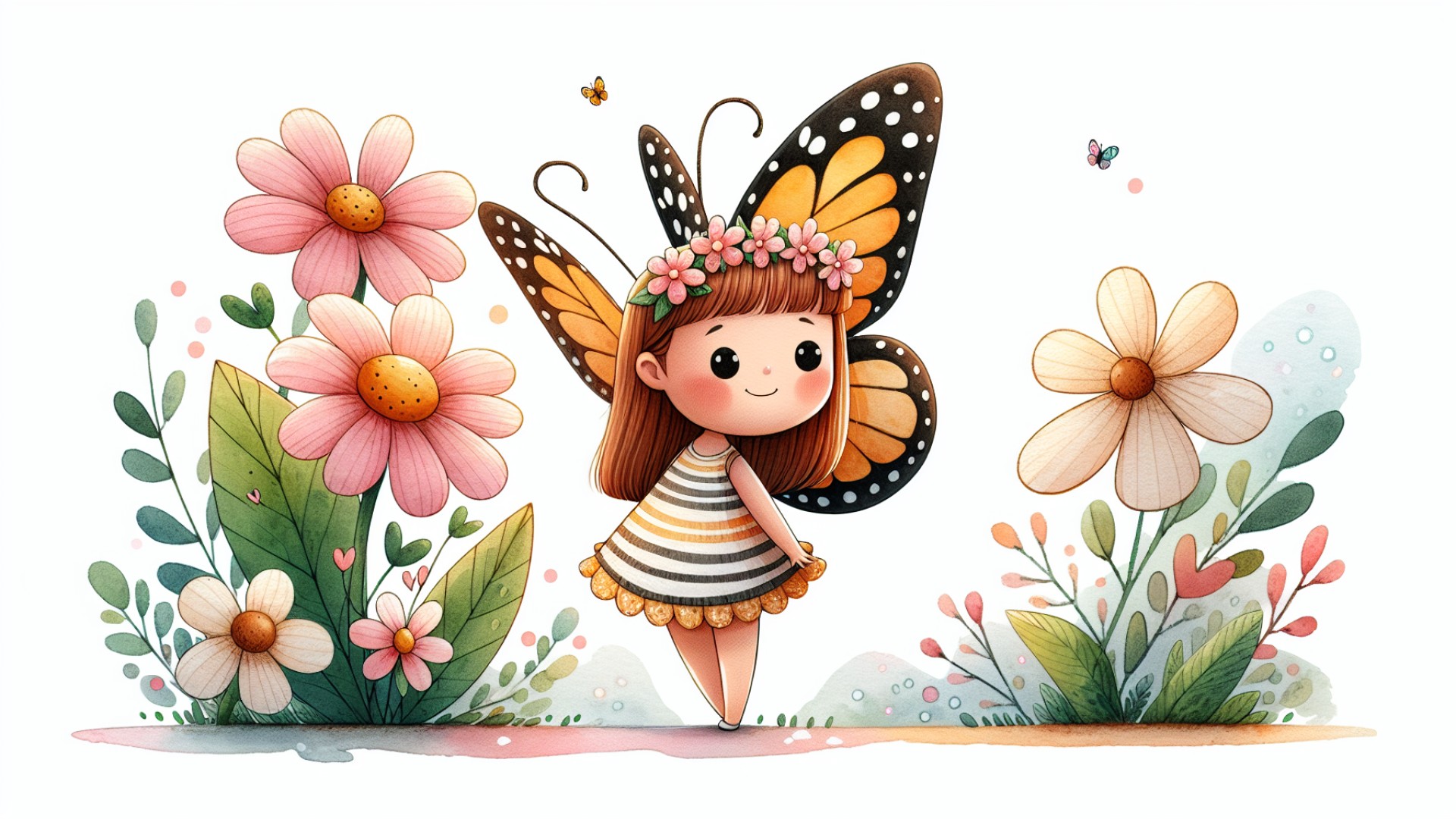 Little Flower Butterfly is a small butterfly with bright golden wings and slender black and white stripes on her body.