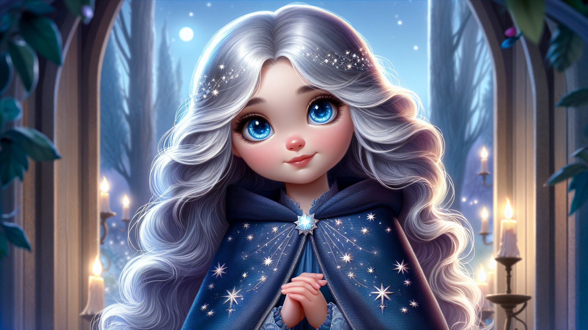 Lia has long silver hair, eyes that sparkle like stars, and skin as fair as moonlight.