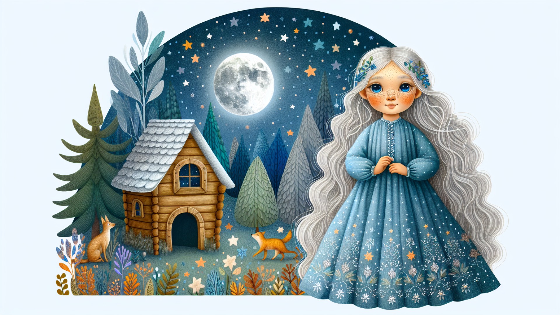 The story house quietly waits in the forest, waiting for the moon and her friends to arrive.