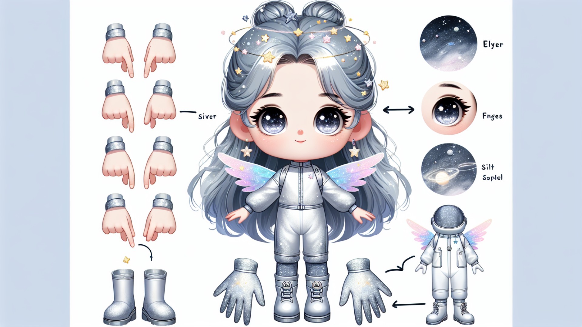 One day, Xiao Xing put on her silver spacesuit, donned her light silver boots, and decided to embark on a grand adventure.