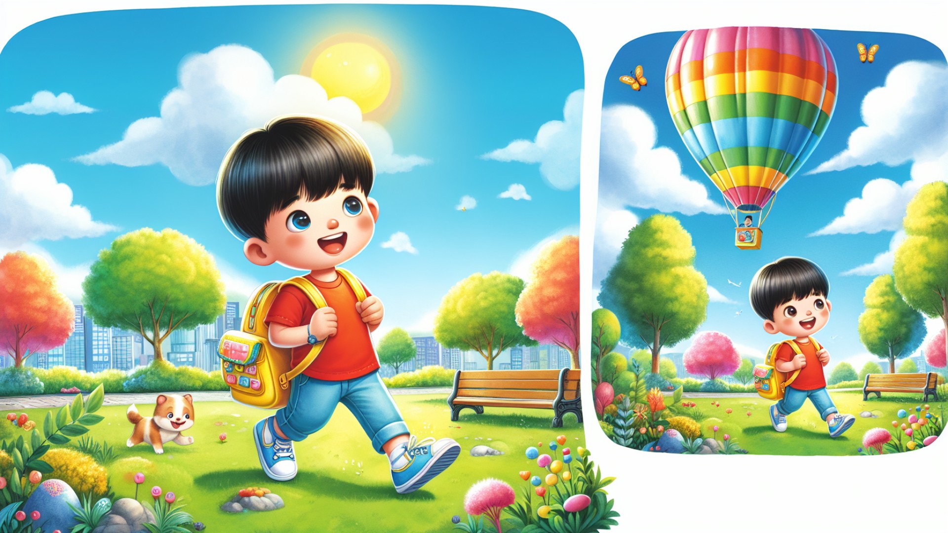 On this day, the weather was clear. Xiao Le was playing in the nearby park. Suddenly, he saw a colorful balloon floating in the air. It didn't look like an ordinary balloon.