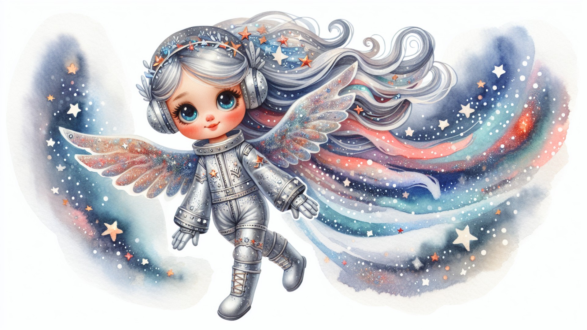 Flying in the sparkling galaxy, Little Star spread her wings and led the team with graceful poise.