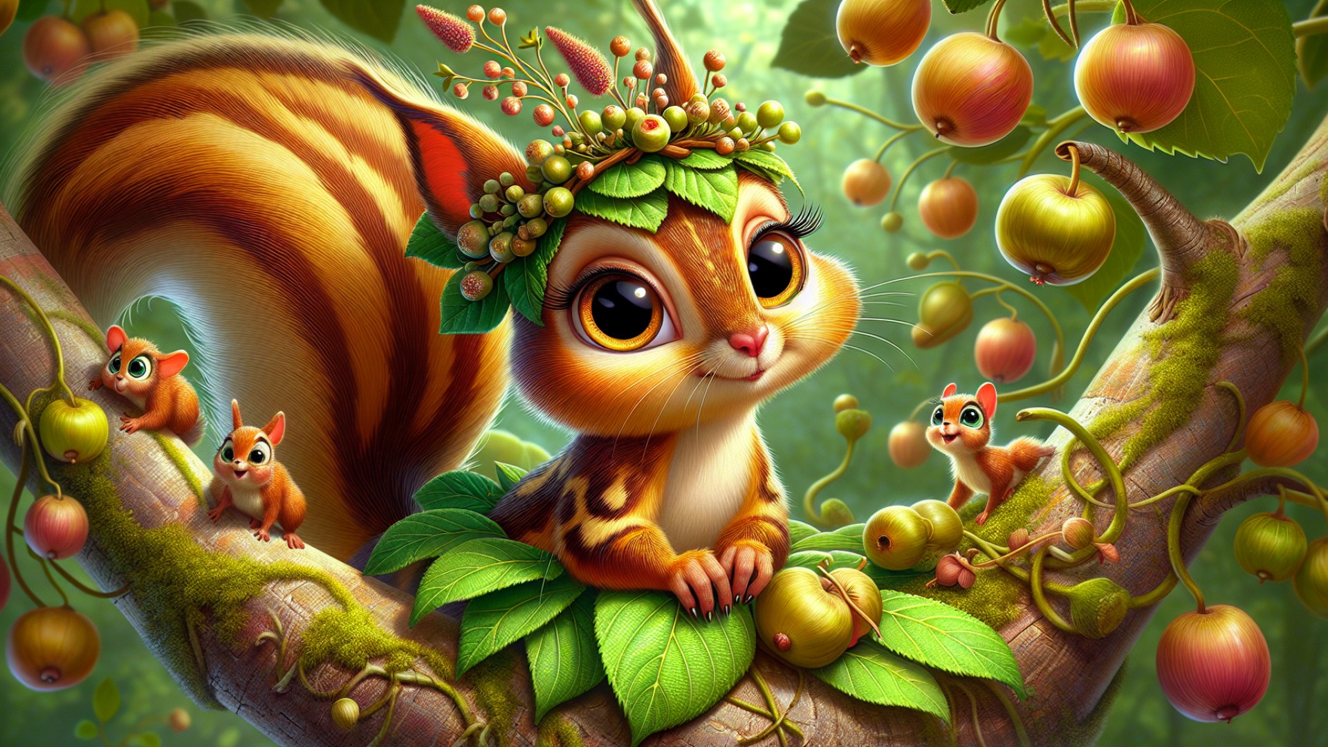 She often played beautiful melodies on the leaves atop the trees, attracting various small animals to come and listen.