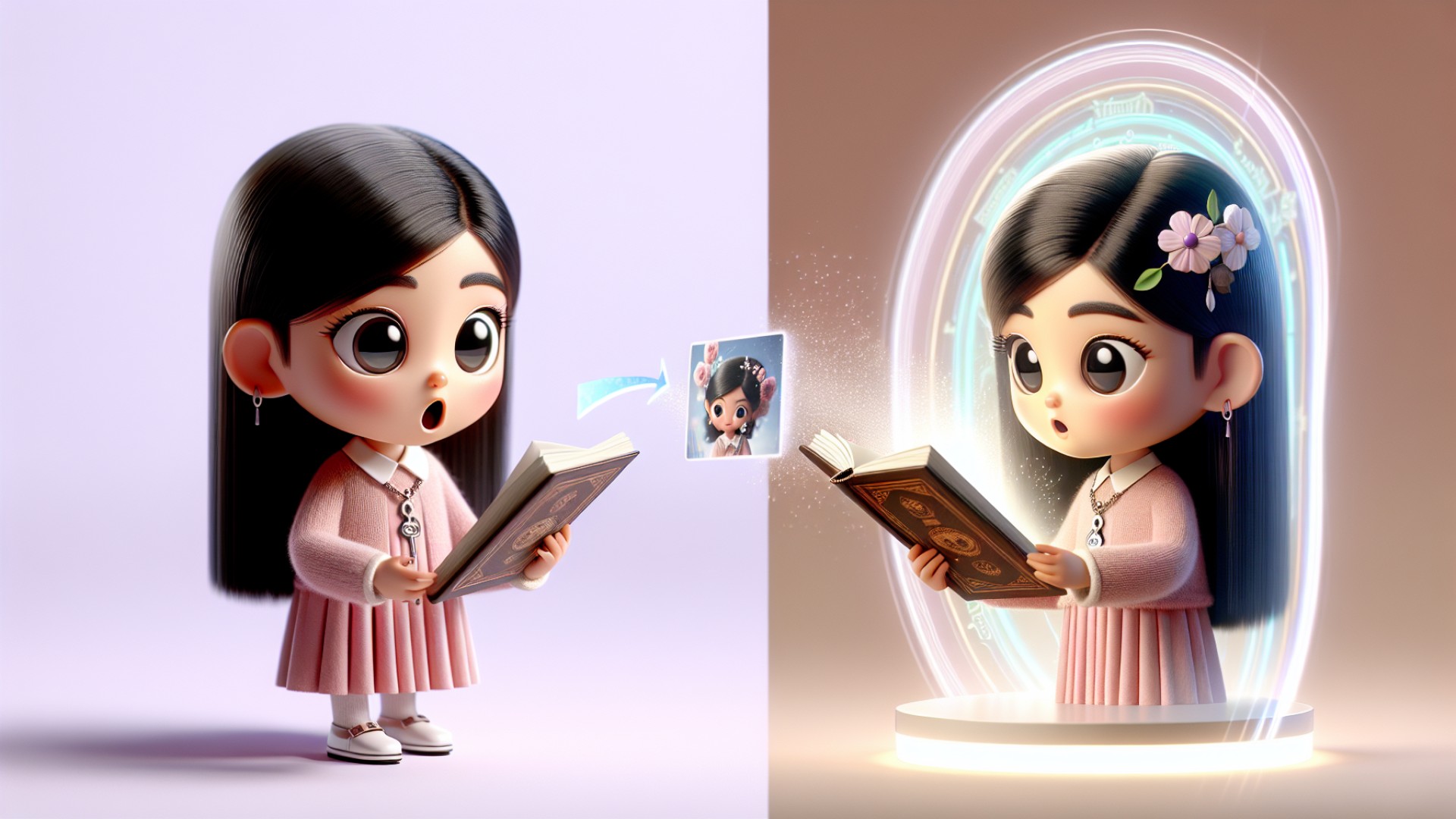 Xiaomi was surprised and excited. She nodded, and the book turned into a beam of light, taking her into a magical world.