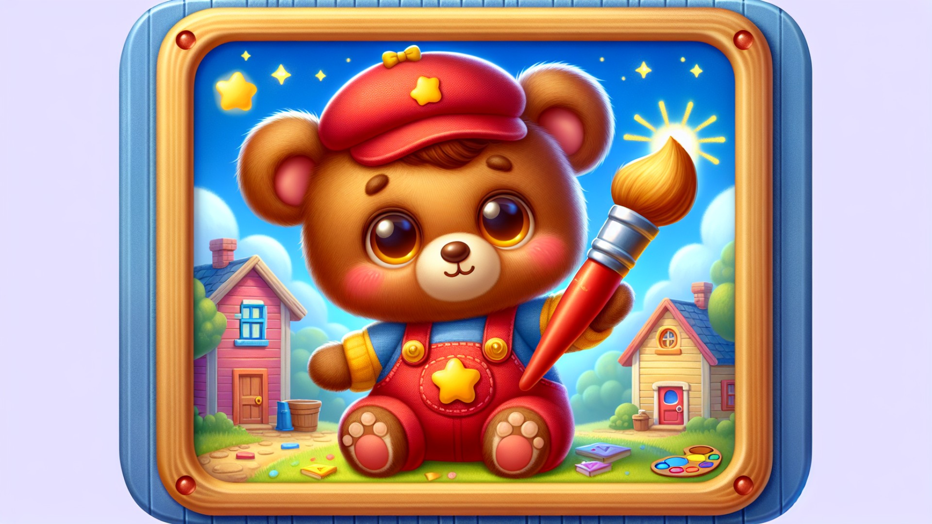 Kiki Bear saw that everyone was very sad and decided to use his magic paintbrush to help everyone rebuild their homes.