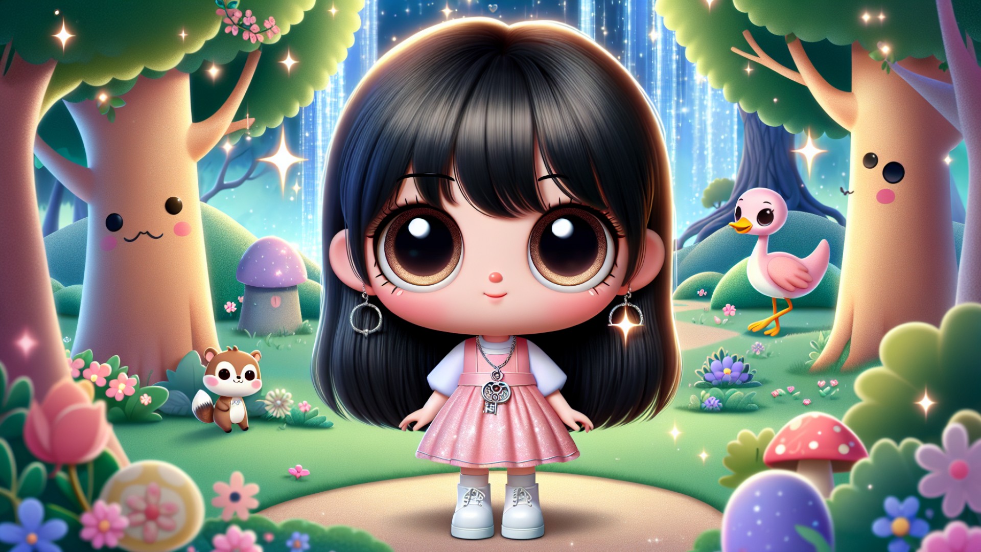 She arrived at a sparkling magical forest. The trees here could talk, and the animals could communicate with humans.