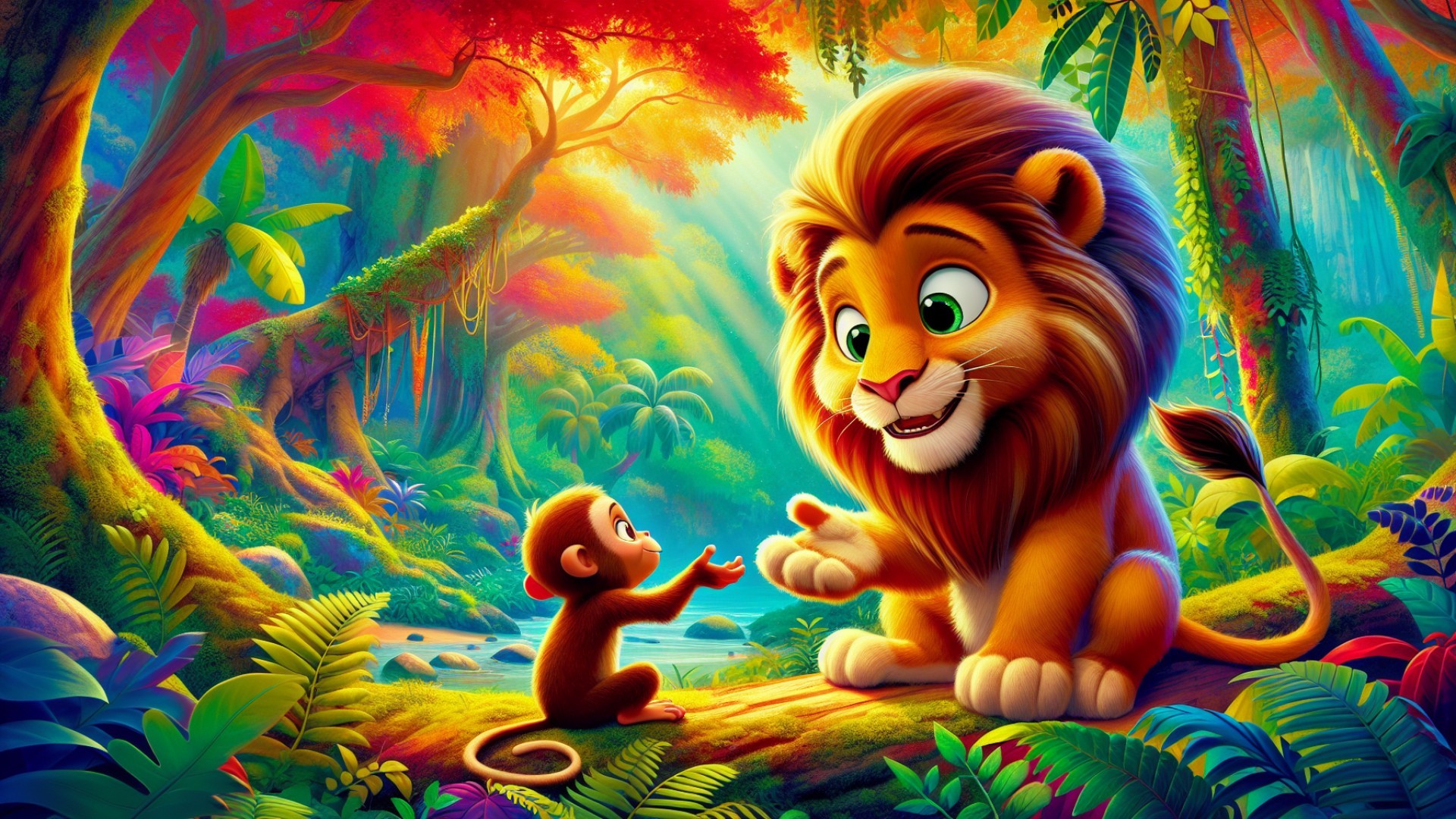 Finally, Little Brave Lion found the clever little monkey. 