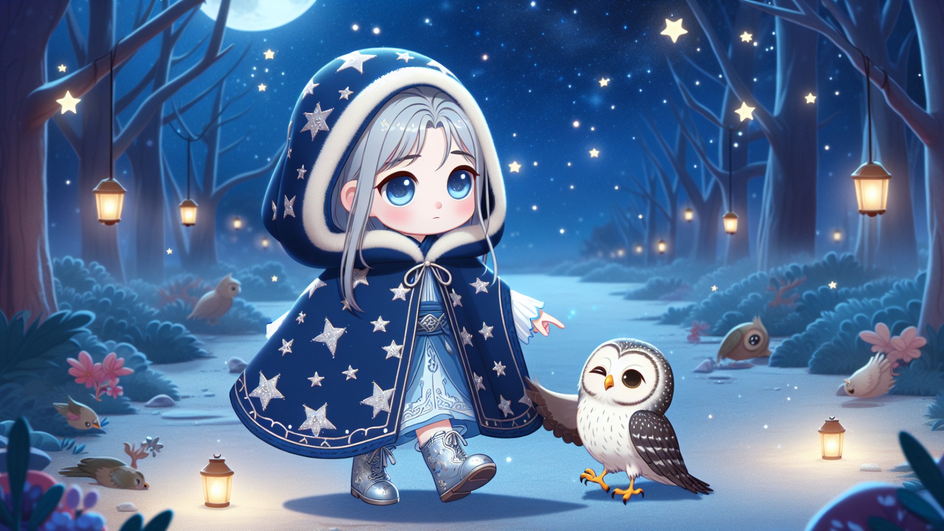 Continuing to walk down the Avenue of Stars, Xiaoyue saw an owl with an injured wing struggling on the ground.