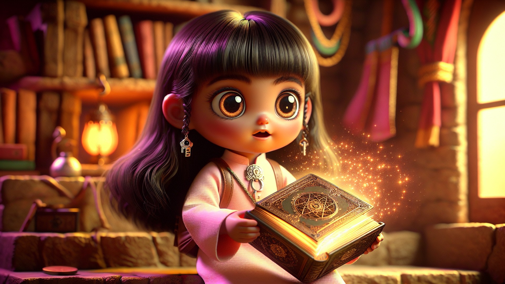 Xiaomi felt a warm force, she opened her eyes and found herself back in the attic of her home, still holding the ancient magic book in her hand.