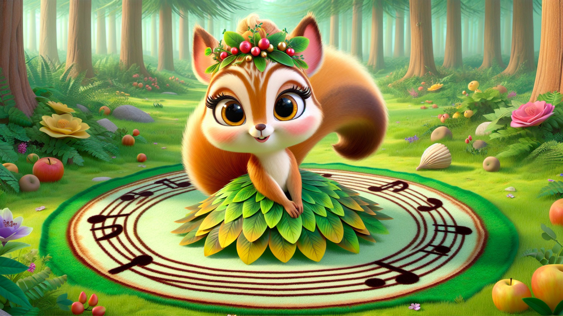 After the concert, Xiao Bei decided to leave the music carpet in the center of the forest so that each animal could experience the beauty of music.