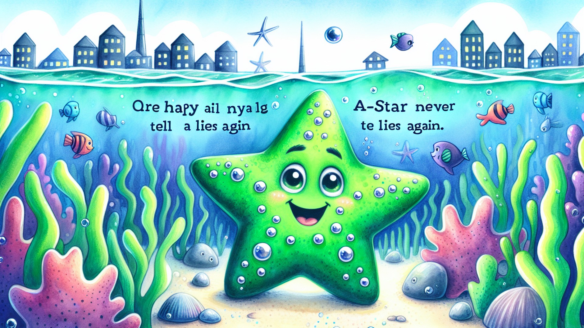 From that day on, A-Star never lied again, and he and his friends continued to live happily in the underwater city.