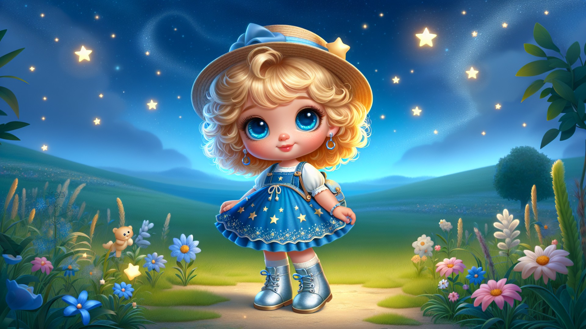 The night sky here is filled with sparkling stars, and she met a kind-hearted star fairy on the grassland.