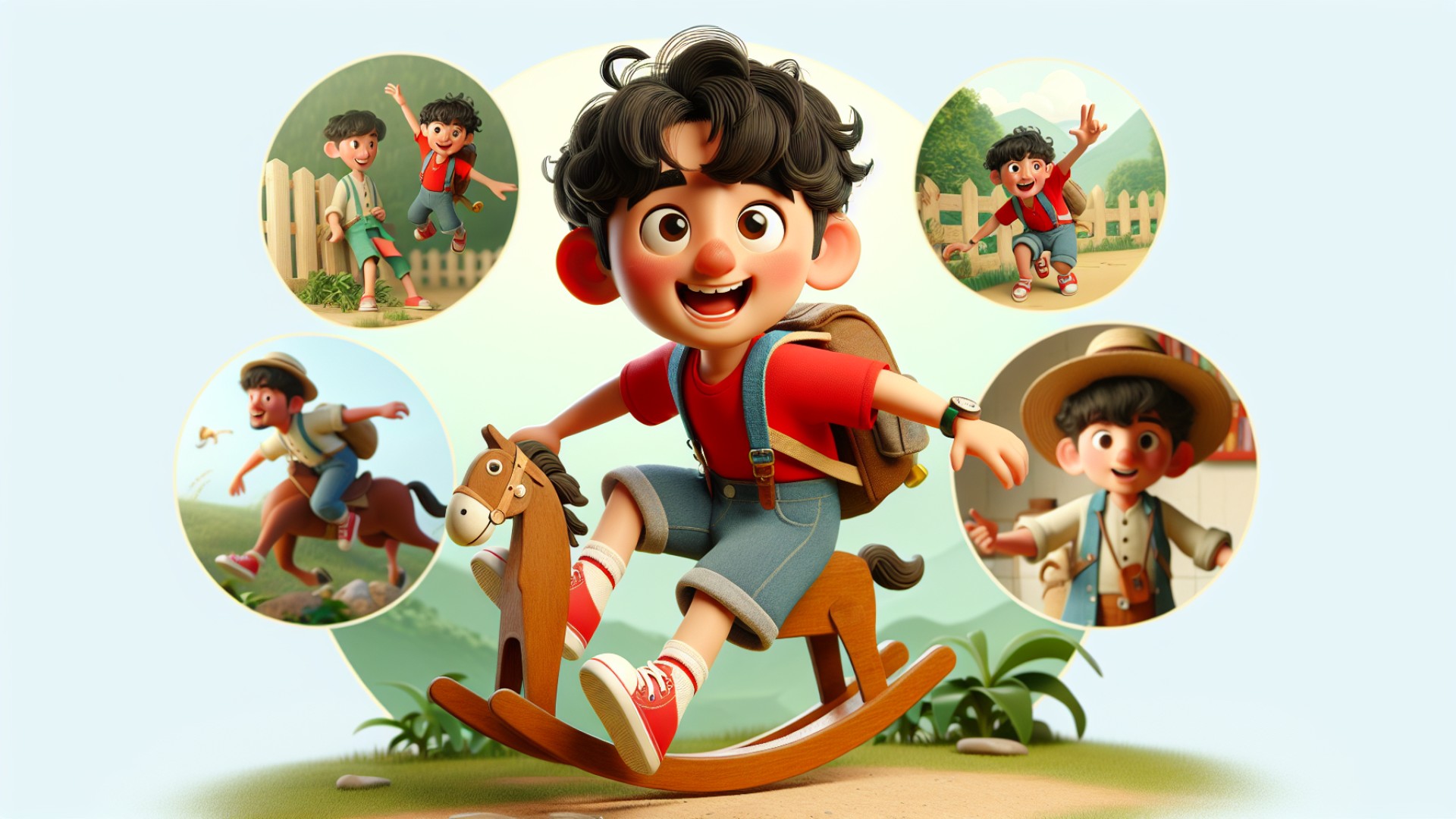 Xiao Qi jumped off the rocking horse and told his village friends about his adventures.