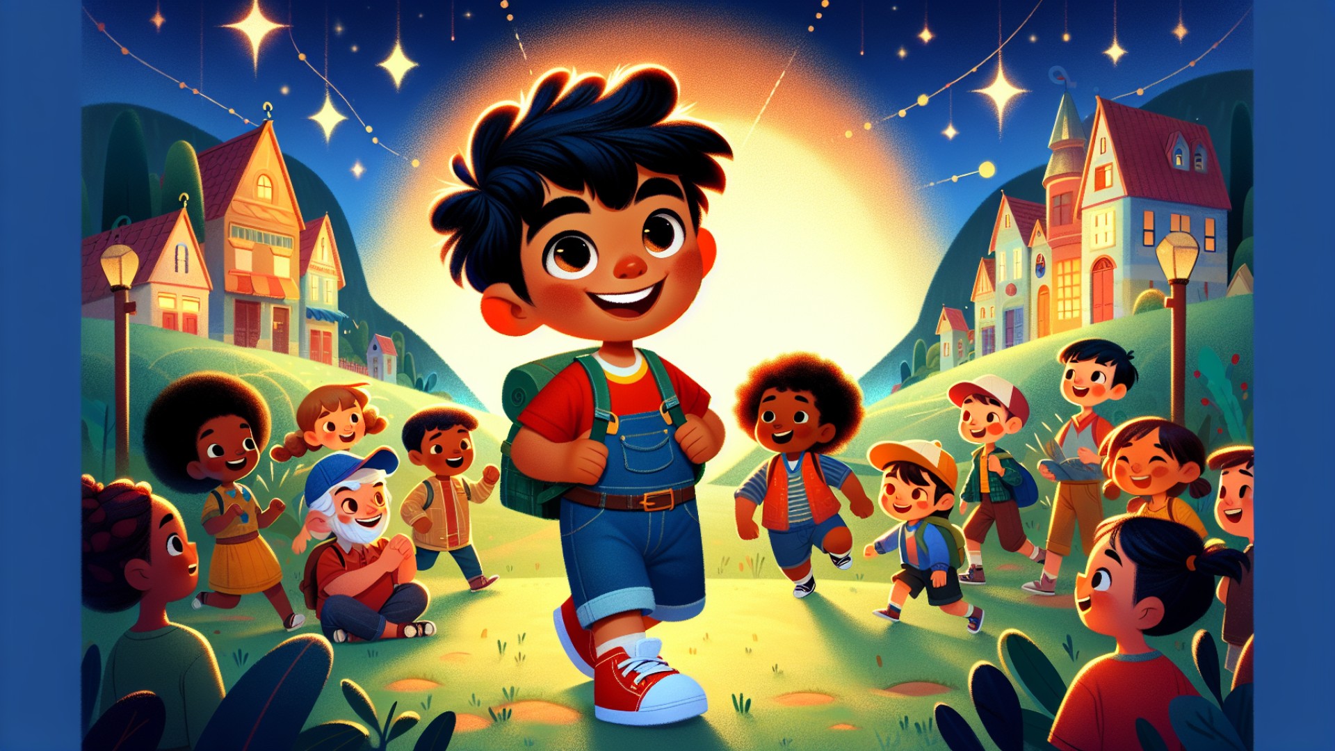 In the evening, the village night sky lit up with brilliant stars, and the children gathered around Little Qi, listening to him tell the tale of this magical adventure.