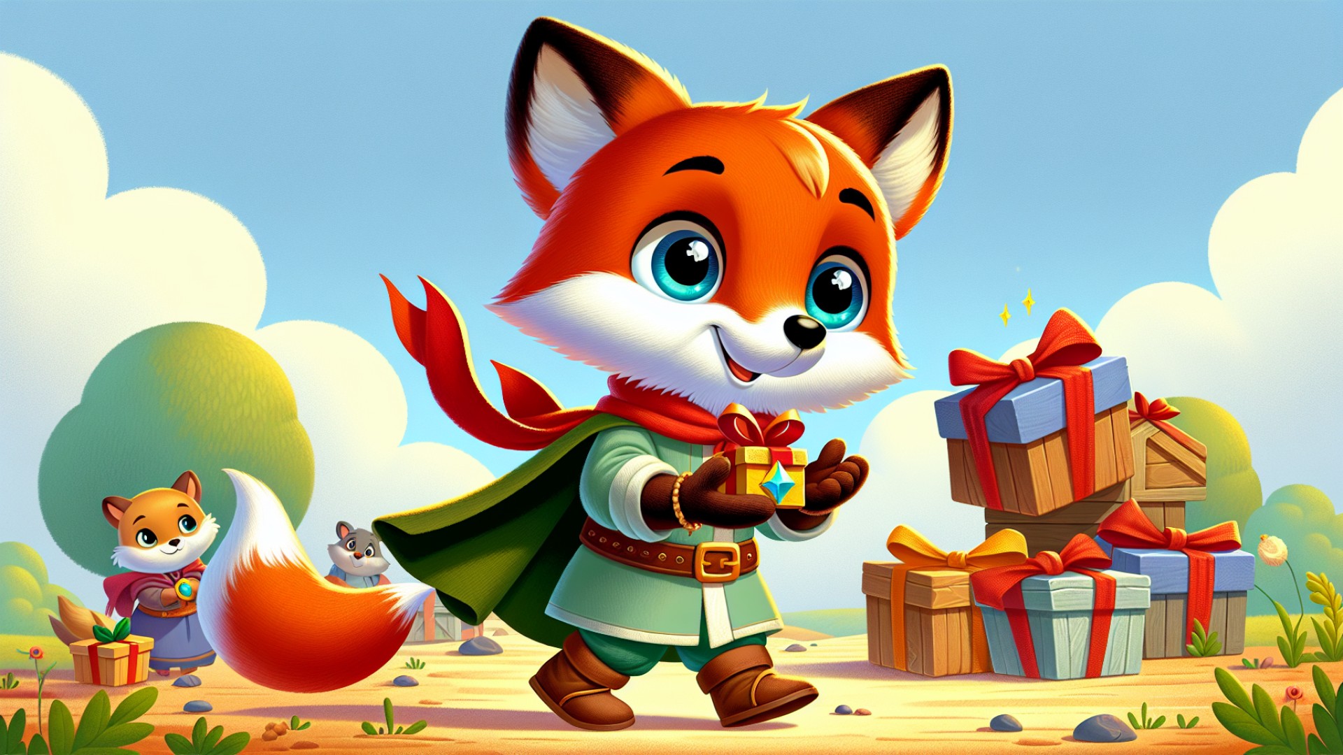  The little fox distributed the treasure to the animals in need.